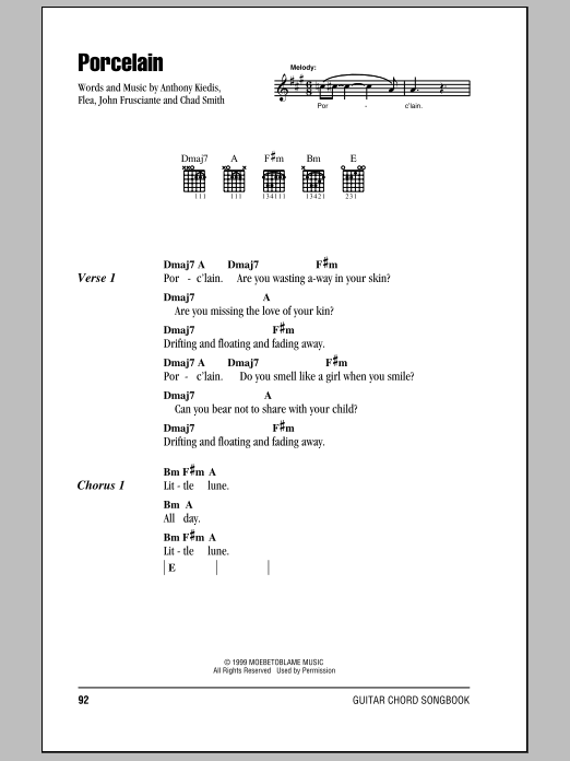 Red Hot Chili Peppers Porcelain sheet music notes and chords. Download Printable PDF.