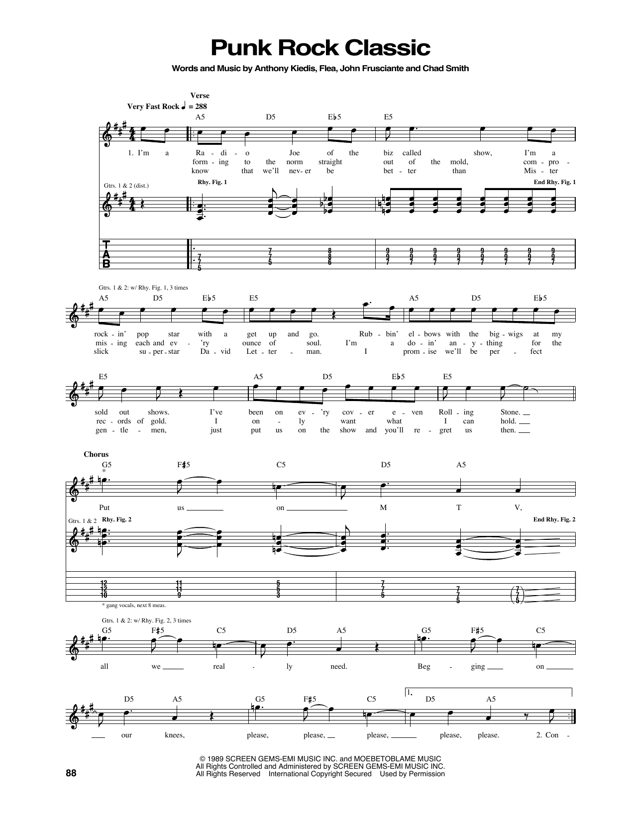 Learn to play Red Hot Chili Peppers Punk Rock Classic sheet music for Guitar Tab in minutes. Price: 7.8900$ Red Hot Chili Peppers Punk Rock Classic sheet music notes and chords arranged for Guitar Tab