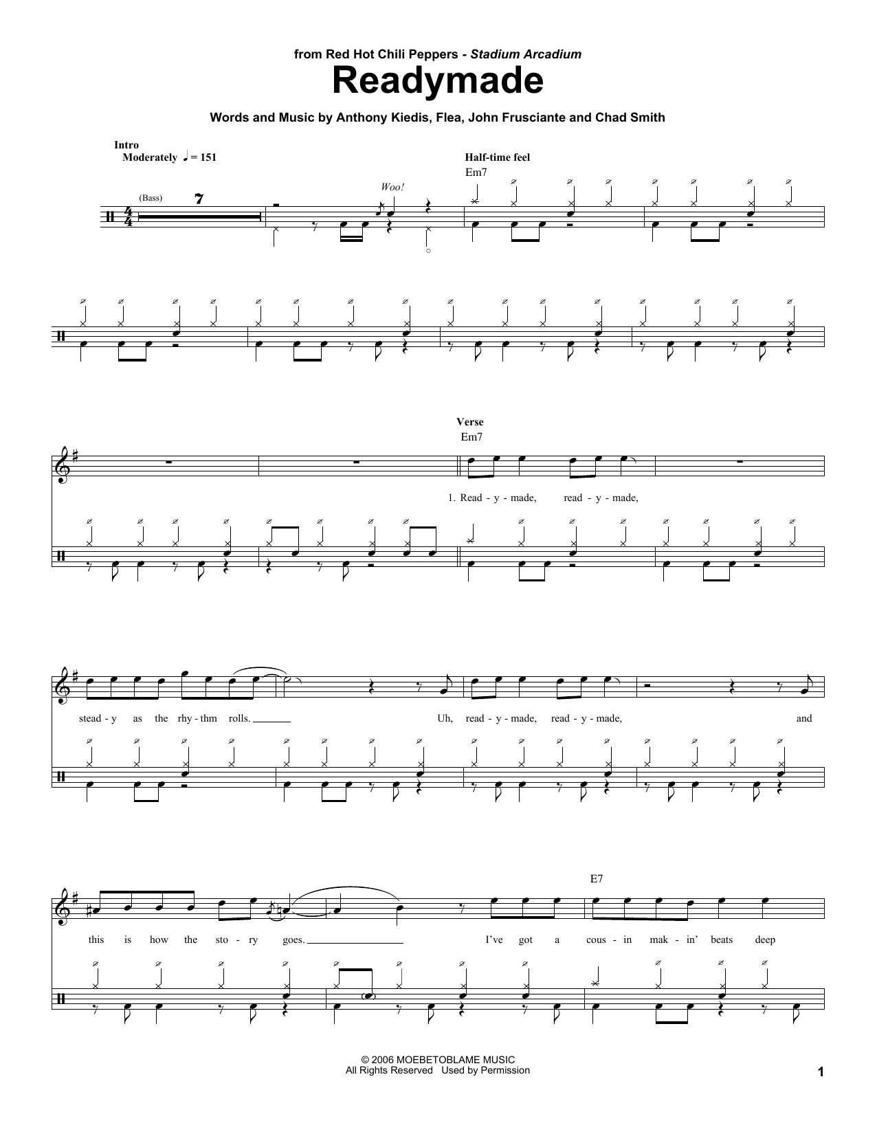 Red Hot Chili Peppers Readymade sheet music notes and chords. Download Printable PDF.