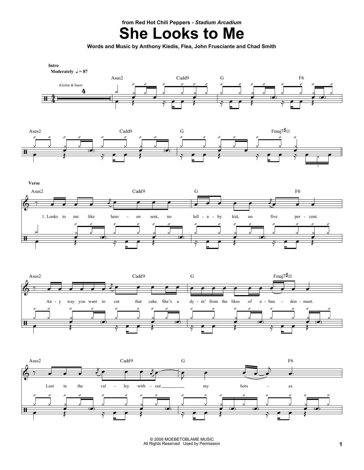 Red Hot Chili Peppers She Looks To Me sheet music notes and chords. Download Printable PDF.