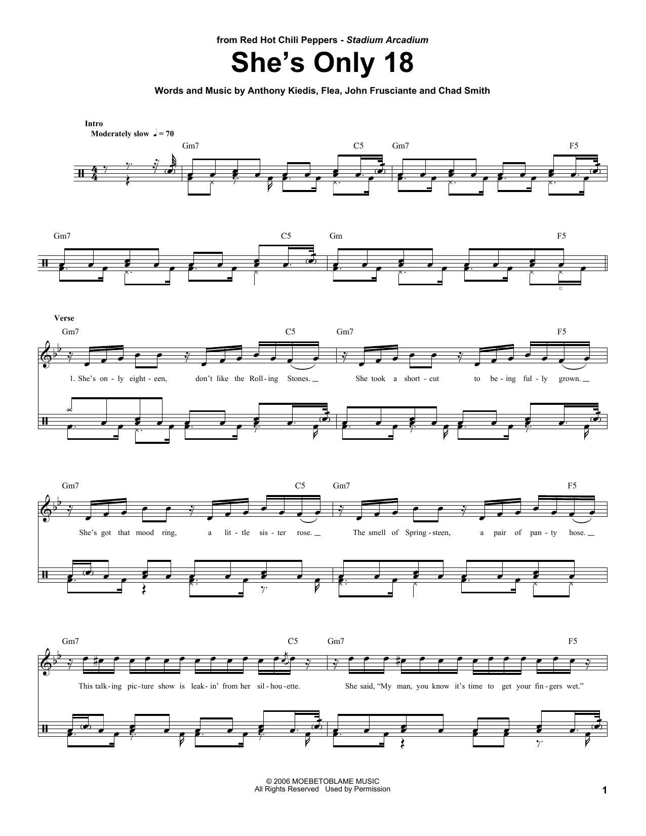 Red Hot Chili Peppers She's Only 18 sheet music notes and chords. Download Printable PDF.