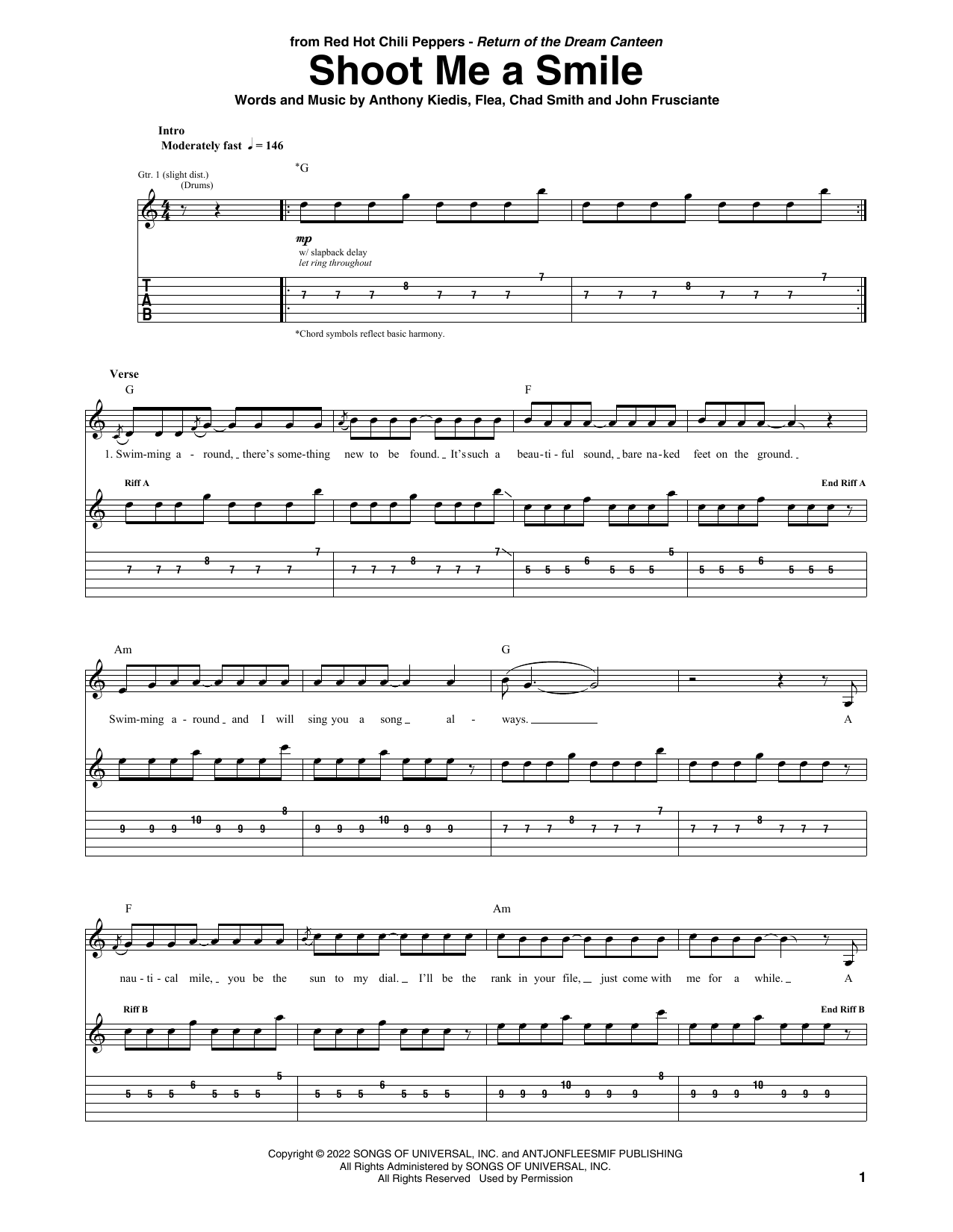 Learn to play Red Hot Chili Peppers Shoot Me A Smile sheet music for Guitar Tab in minutes. Price: 7.8900$ Red Hot Chili Peppers Shoot Me A Smile sheet music notes and chords arranged for Guitar Tab
