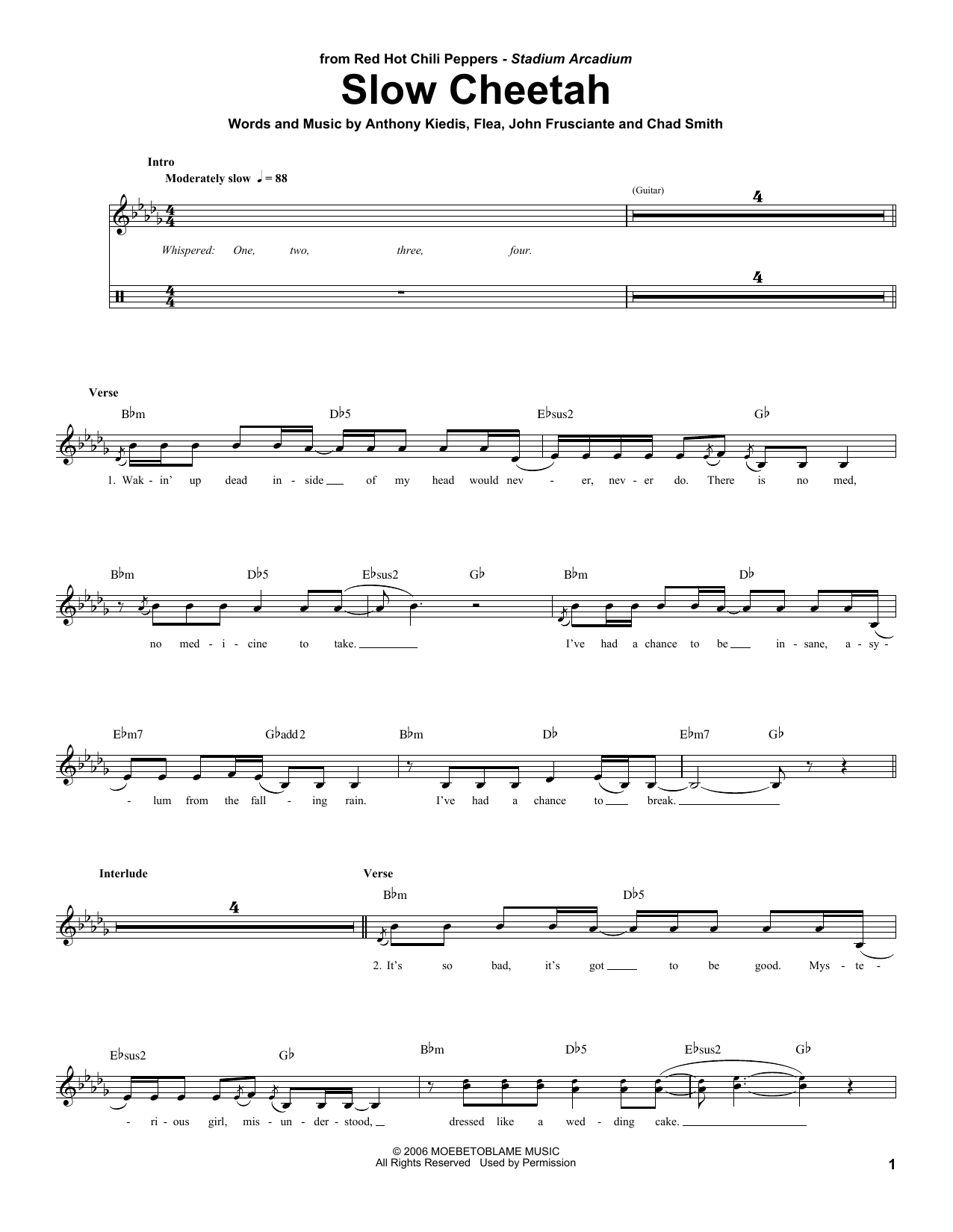 Red Hot Chili Peppers Slow Cheetah sheet music notes and chords. Download Printable PDF.