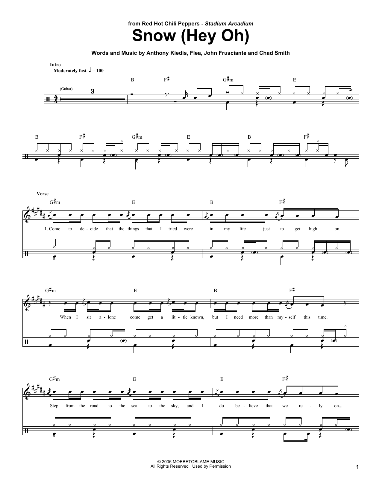 Red Hot Chili Peppers Snow (Hey Oh) sheet music notes and chords. Download Printable PDF.