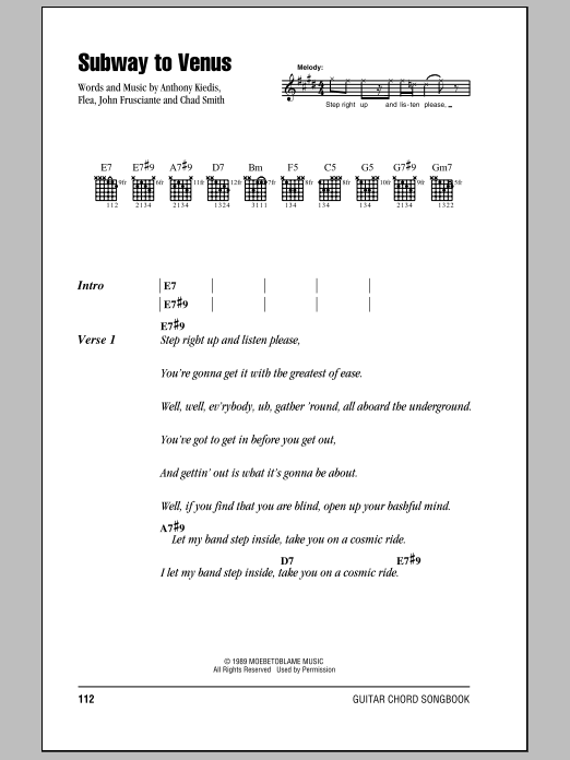 Red Hot Chili Peppers Subway To Venus sheet music notes and chords. Download Printable PDF.