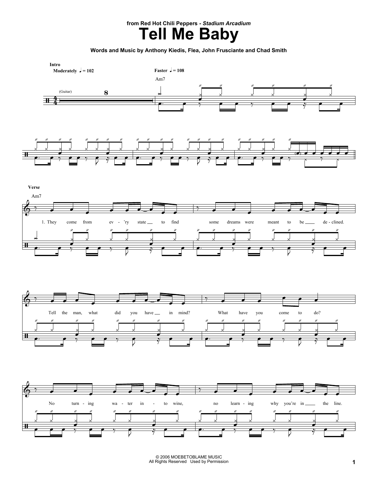 Red Hot Chili Peppers Tell Me Baby sheet music notes and chords. Download Printable PDF.