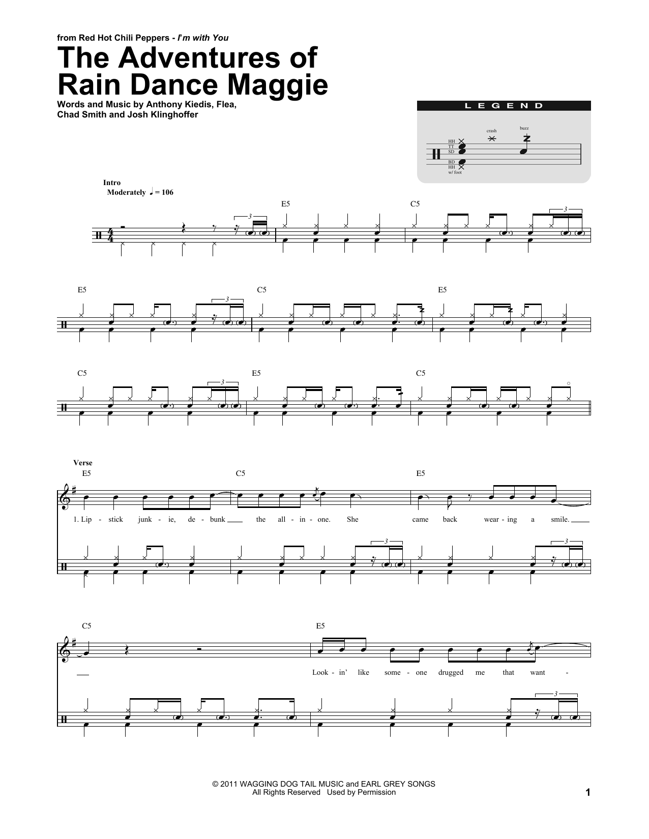 Red Hot Chili Peppers The Adventures Of Rain Dance Maggie sheet music notes and chords. Download Printable PDF.