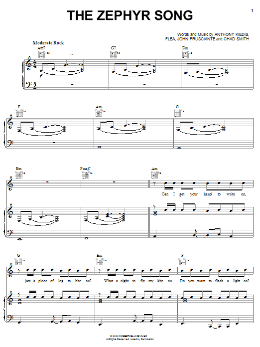 Red Hot Chili Peppers The Zephyr Song sheet music notes and chords. Download Printable PDF.