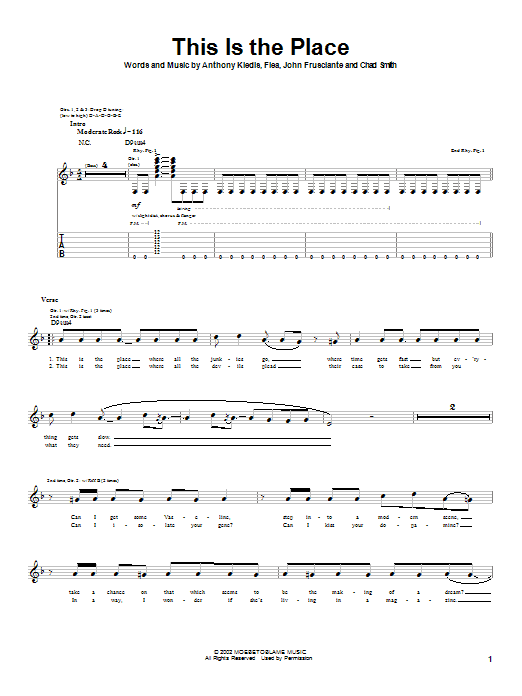 Learn to play Red Hot Chili Peppers This Is The Place sheet music for Guitar Tab in minutes. Price: 7.8900$ Red Hot Chili Peppers This Is The Place sheet music notes and chords arranged for Guitar Tab