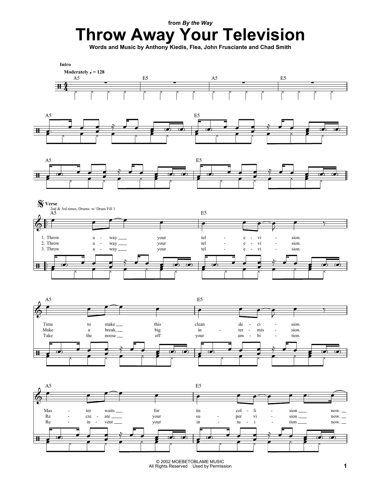 Red Hot Chili Peppers Throw Away Your Television sheet music notes and chords. Download Printable PDF.