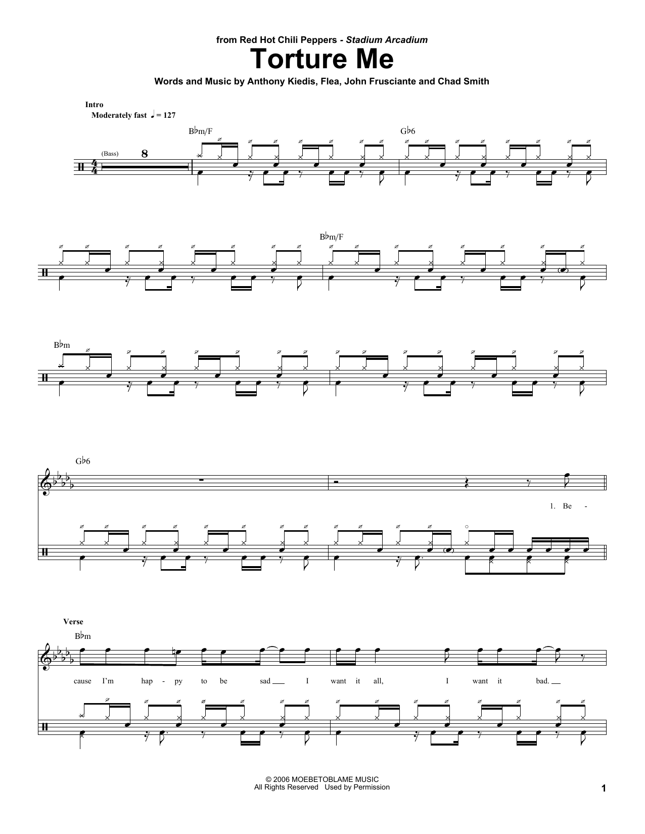 Red Hot Chili Peppers Torture Me sheet music notes and chords. Download Printable PDF.