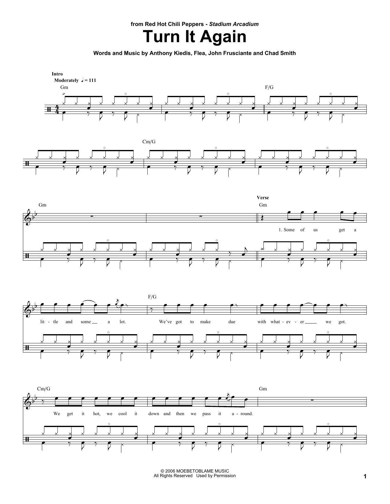 Red Hot Chili Peppers Turn It Again sheet music notes and chords. Download Printable PDF.