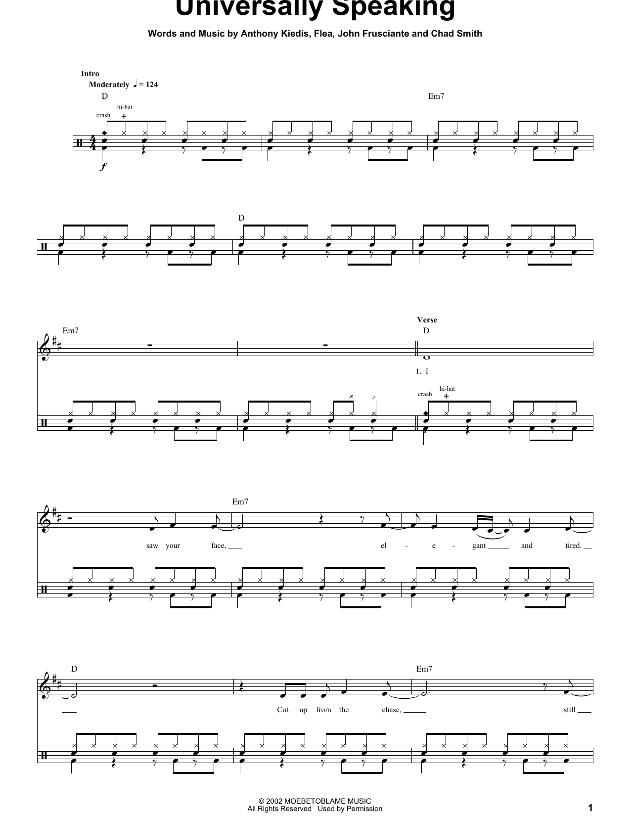 Red Hot Chili Peppers Universally Speaking sheet music notes and chords. Download Printable PDF.