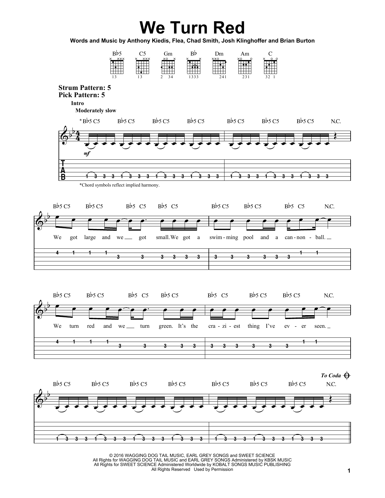 Red Hot Chili Peppers We Turn Red sheet music notes and chords. Download Printable PDF.