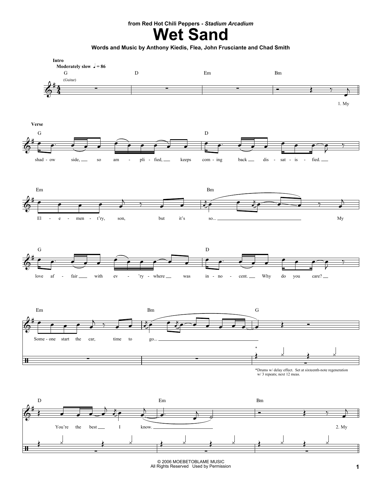 Red Hot Chili Peppers Wet Sand sheet music notes and chords. Download Printable PDF.