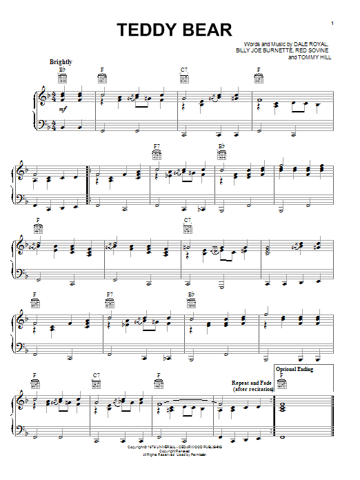 Red Sovine Teddy Bear sheet music notes and chords. Download Printable PDF.