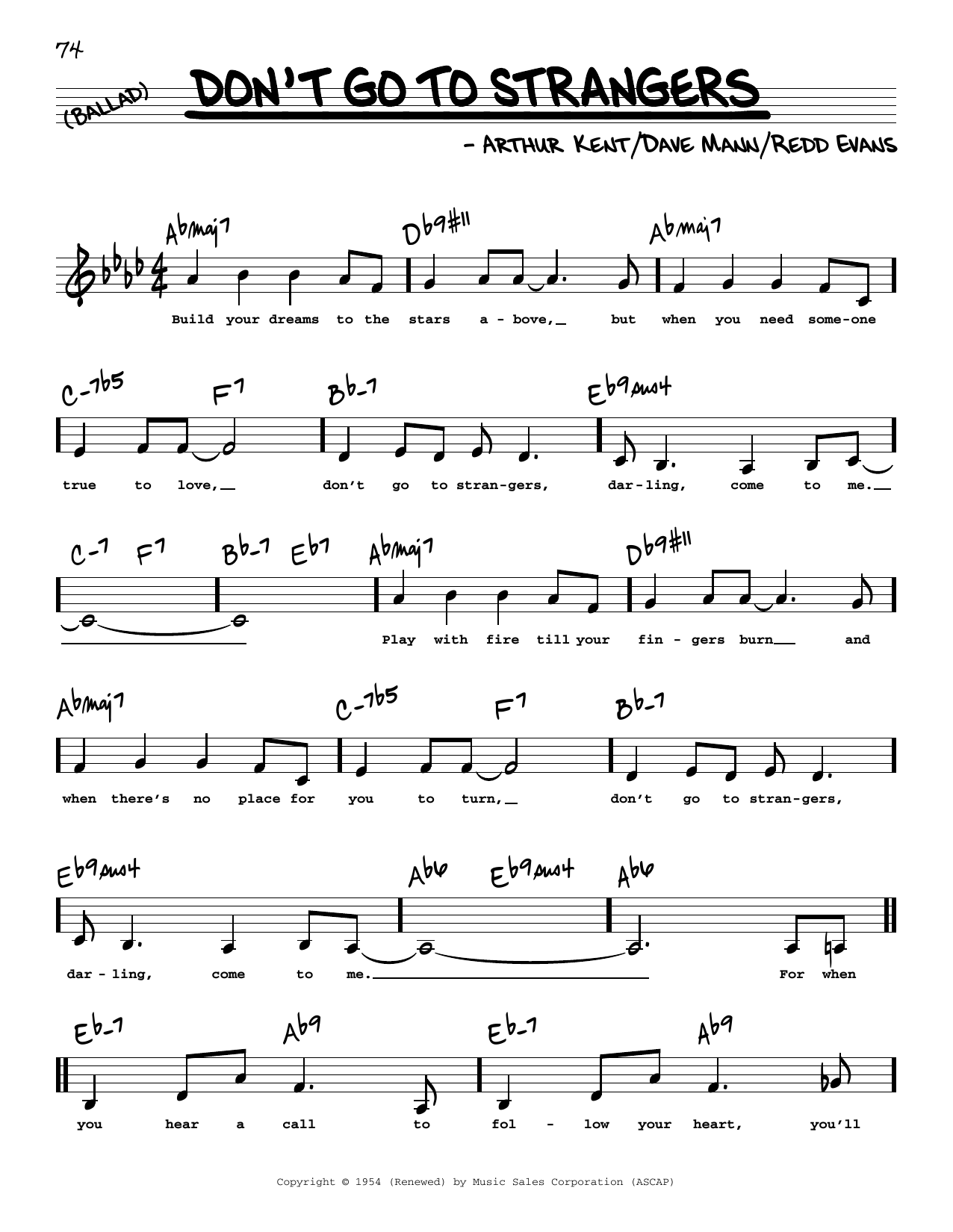 Redd Evans Don't Go To Strangers (Low Voice) sheet music notes and chords. Download Printable PDF.