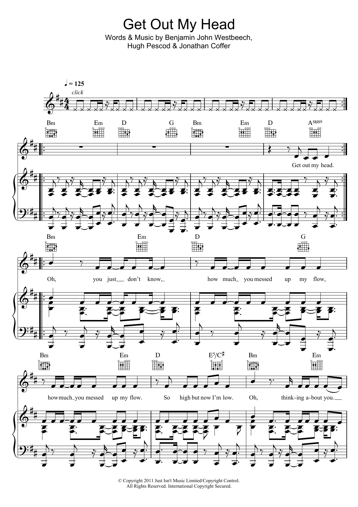 Learn to play Redlight Get Out My Head sheet music for Piano, Vocal & Guitar Chords in minutes. Price: 7.8900$ Redlight Get Out My Head sheet music notes and chords arranged for Piano, Vocal & Guitar Chords