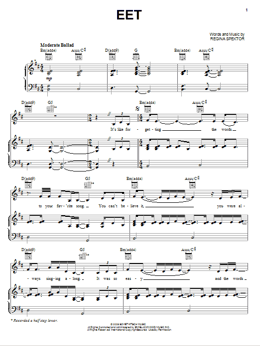 Regina Spektor Eet sheet music notes and chords. Download Printable PDF.