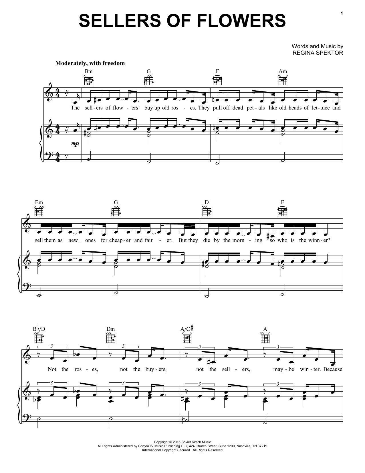 Regina Spektor Sellers Of Flowers sheet music notes and chords. Download Printable PDF.