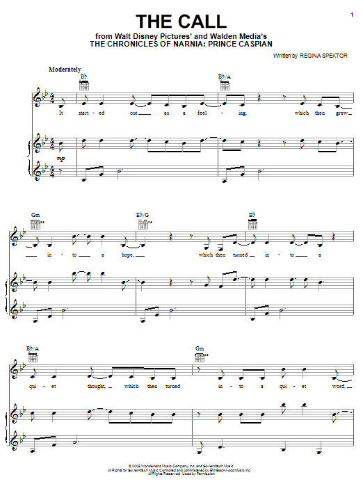 Learn to play Regina Spektor The Call sheet music for Piano, Vocal & Guitar Chords (Right-Hand Melody) in minutes. Price: 7.8900$ Regina Spektor The Call sheet music notes and chords arranged for Piano, Vocal & Guitar Chords (Right-Hand Melody)