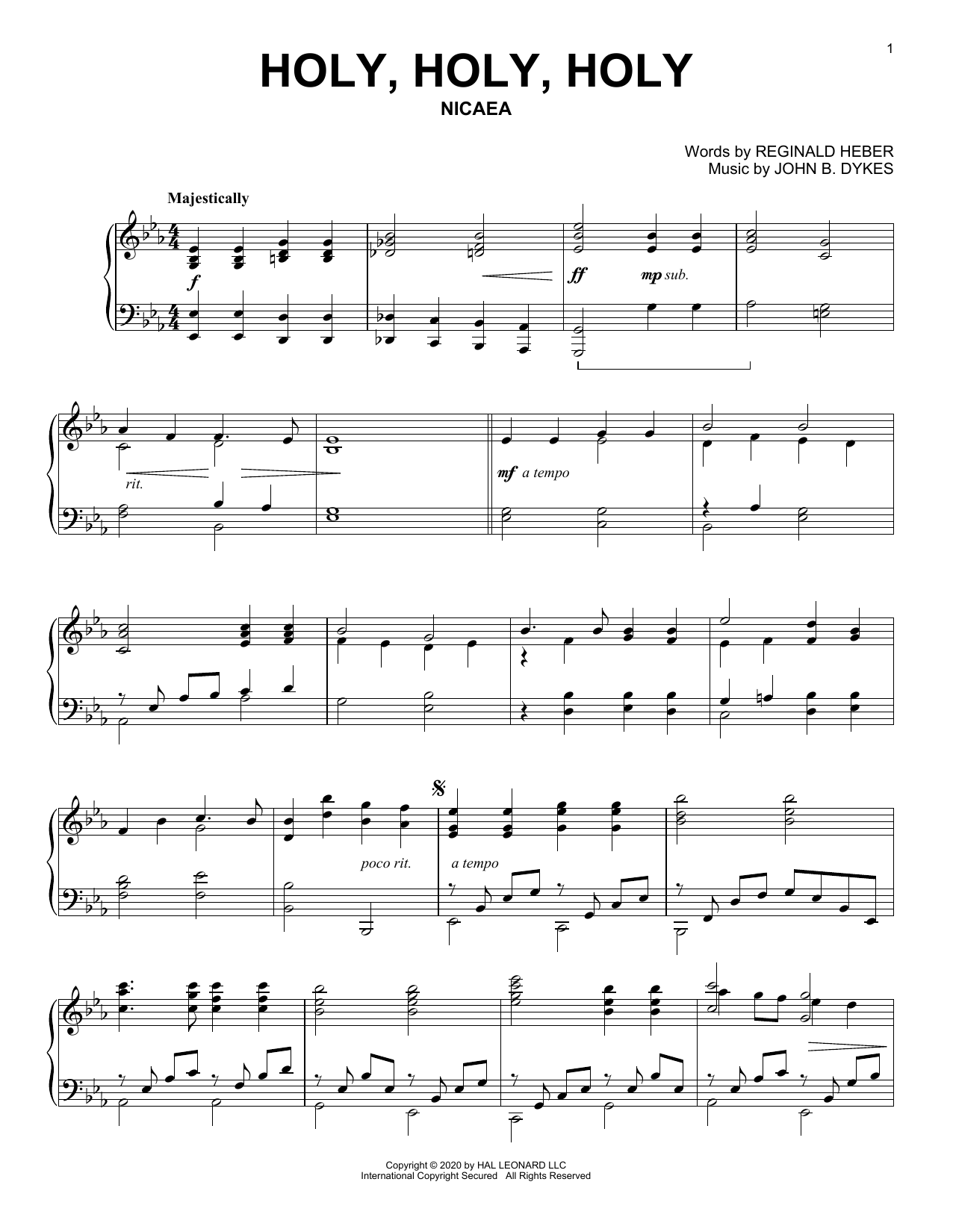 Reginald Heber and John B. Dykes Holy, Holy, Holy sheet music notes and chords. Download Printable PDF.