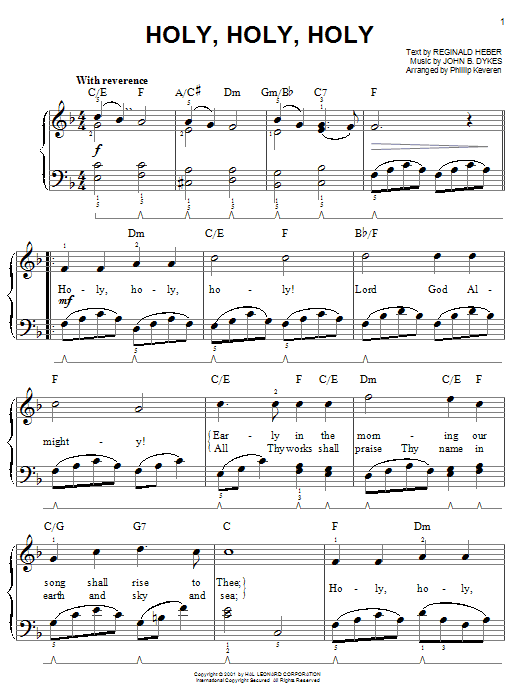 Reginald Heber Holy, Holy, Holy sheet music notes and chords arranged for Easy Piano
