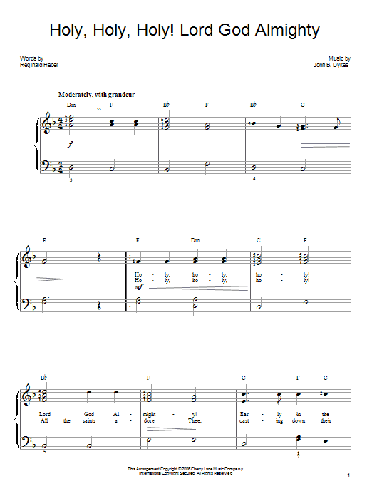 Reginald Heber Holy, Holy, Holy! Lord God Almighty sheet music notes and chords. Download Printable PDF.