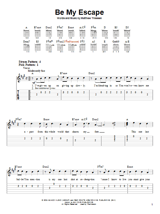 Relient K Be My Escape sheet music notes and chords. Download Printable PDF.