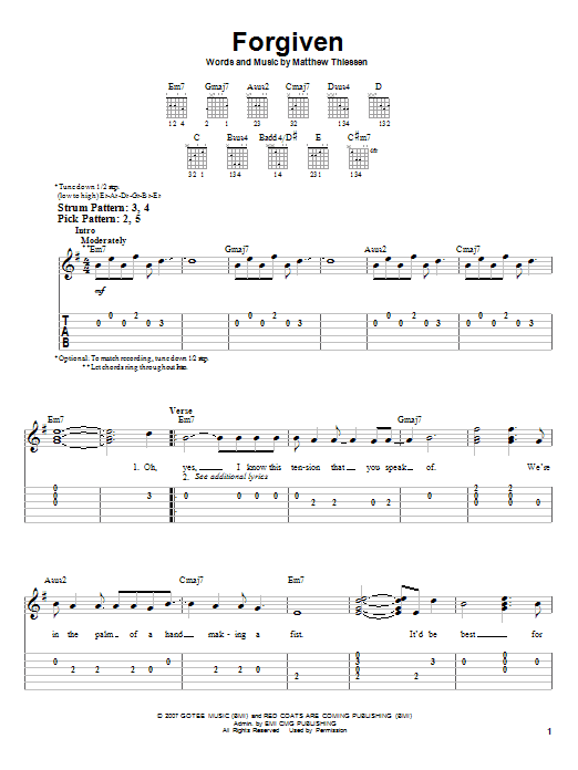 Relient K Forgiven sheet music notes and chords. Download Printable PDF.