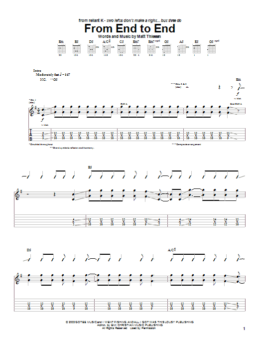 Learn to play Relient K From End To End sheet music for Guitar Tab in minutes. Price: 7.8900$ Relient K From End To End sheet music notes and chords arranged for Guitar Tab