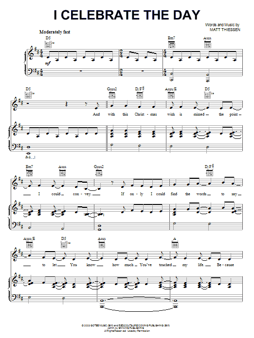 Relient K I Celebrate The Day sheet music notes and chords arranged for Piano, Vocal & Guitar Chords (Right-Hand Melody)