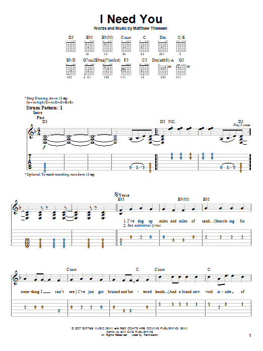 Relient K I Need You sheet music notes and chords. Download Printable PDF.