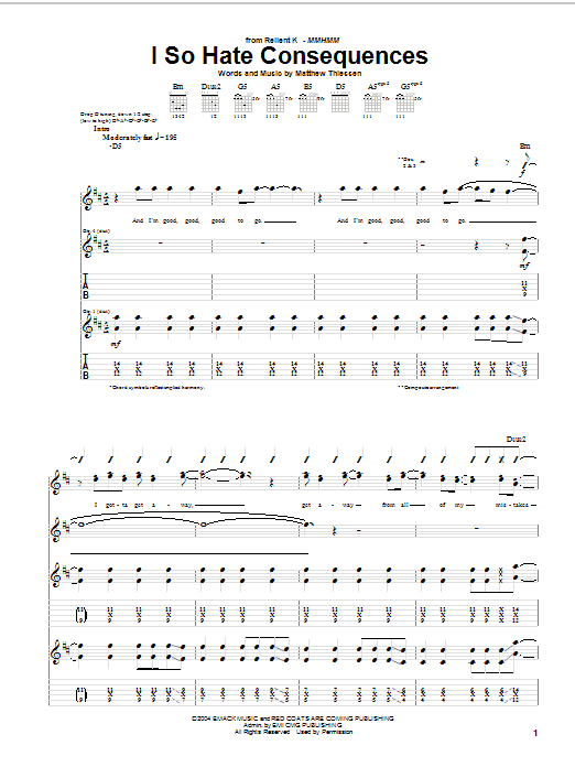 Learn to play Relient K I So Hate Consequences sheet music for Guitar Tab in minutes. Price: 7.8900$ Relient K I So Hate Consequences sheet music notes and chords arranged for Guitar Tab