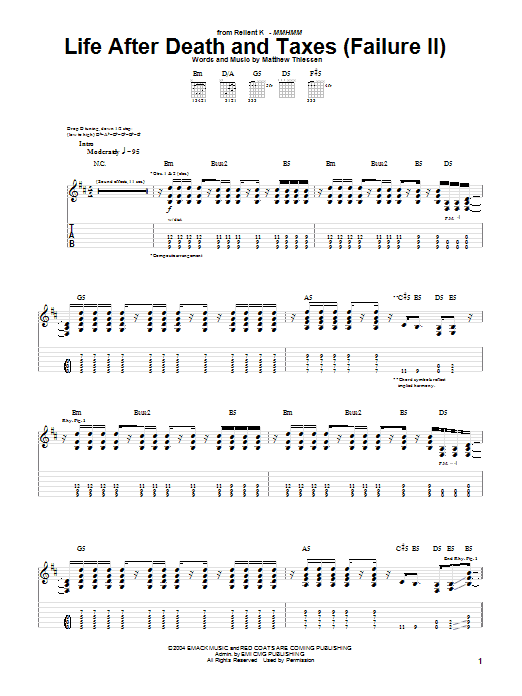 Learn to play Relient K Life After Death And Taxes (Failure II) sheet music for Guitar Tab in minutes. Price: 7.8900$ Relient K Life After Death And Taxes (Failure II) sheet music notes and chords arranged for Guitar Tab