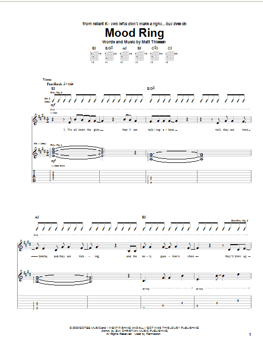 Learn to play Relient K Mood Ring sheet music for Guitar Tab in minutes. Price: 7.8900$ Relient K Mood Ring sheet music notes and chords arranged for Guitar Tab
