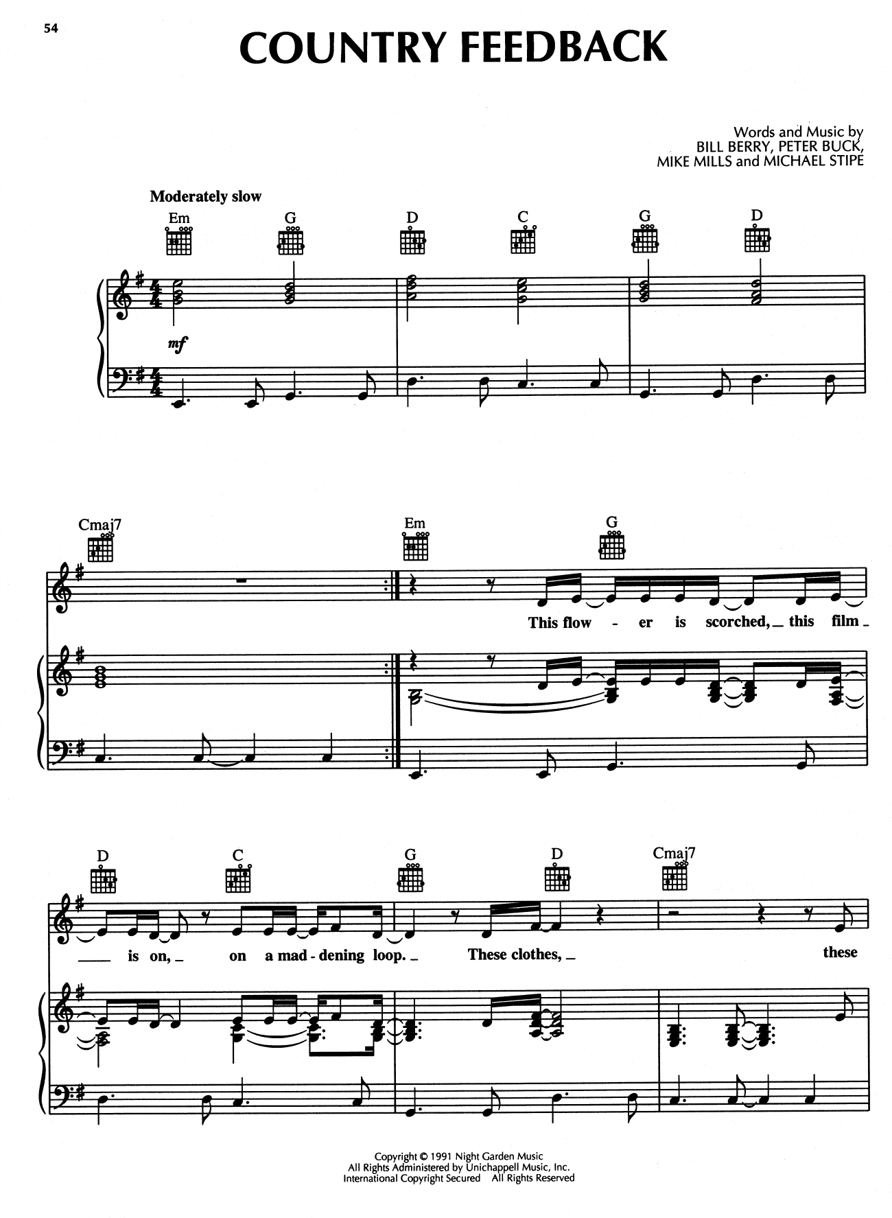 R.E.M. Country Feedback sheet music notes and chords. Download Printable PDF.