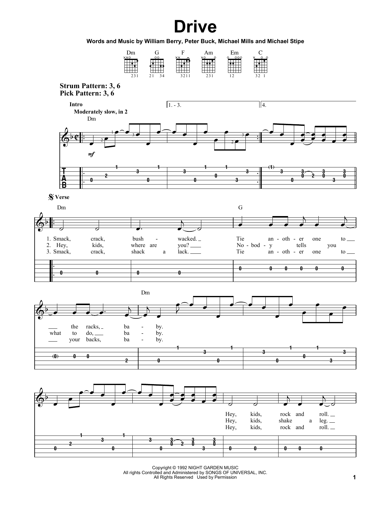 R.E.M. Drive sheet music notes and chords. Download Printable PDF.