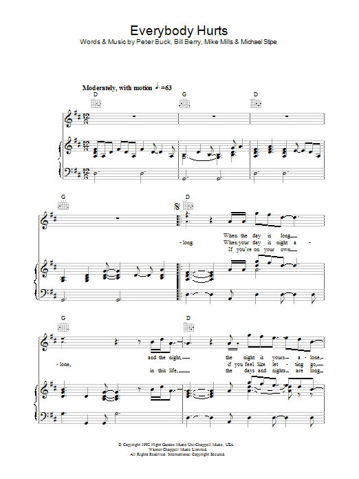 R.E.M. Everybody Hurts sheet music notes and chords. Download Printable PDF.