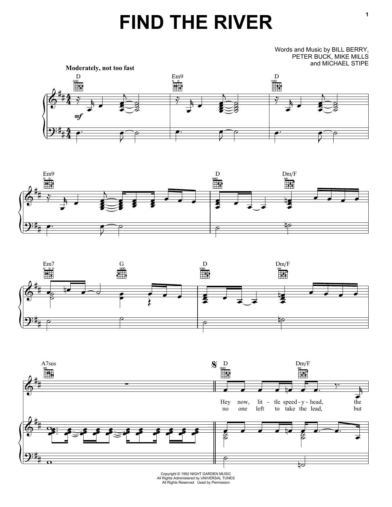 R.E.M. Find The River sheet music notes and chords. Download Printable PDF.