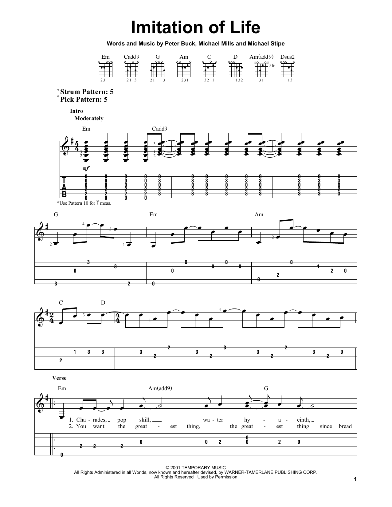 R.E.M. Imitation Of Life sheet music notes and chords. Download Printable PDF.