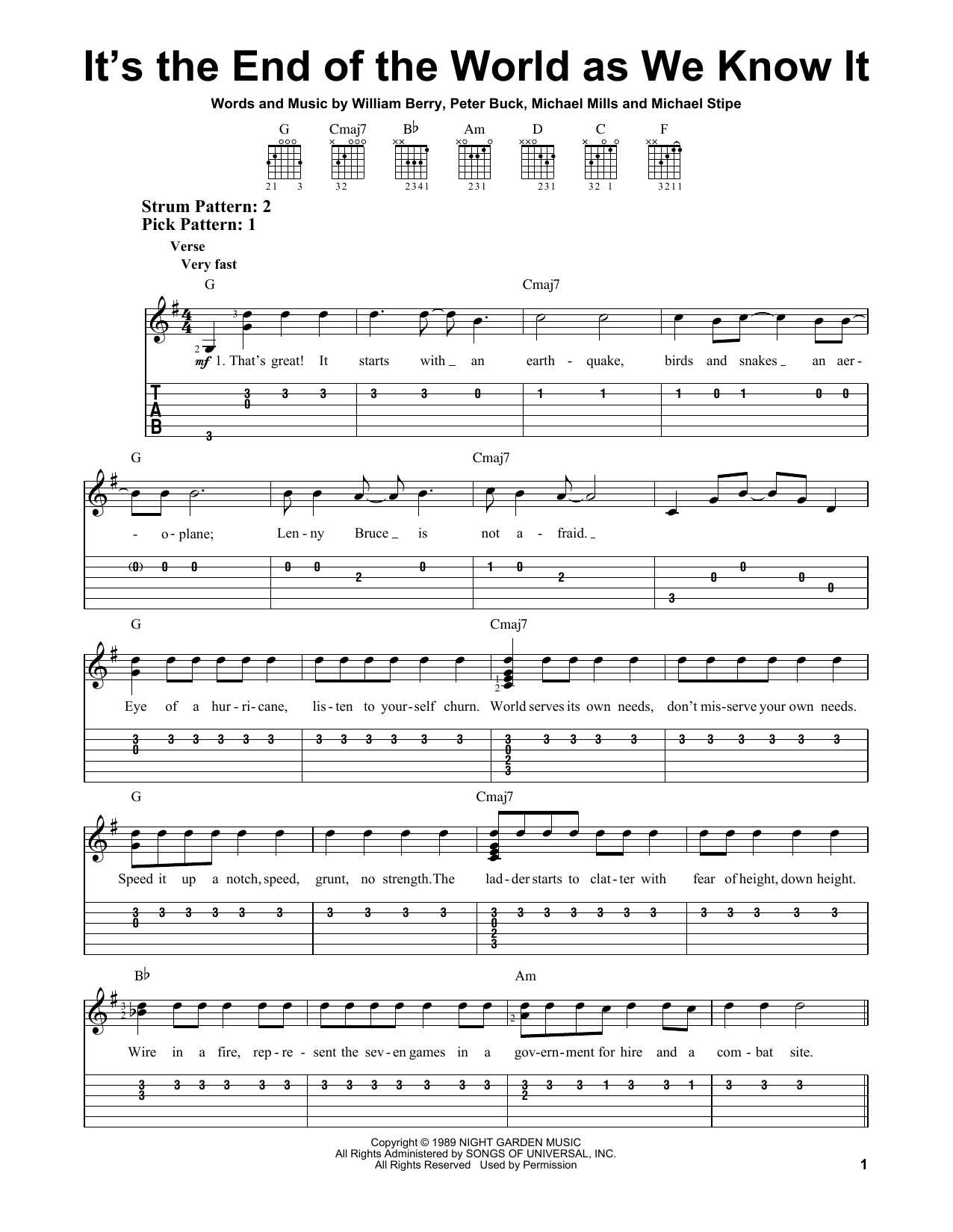 R.E.M. It's The End Of The World As We Know It sheet music notes and chords. Download Printable PDF.