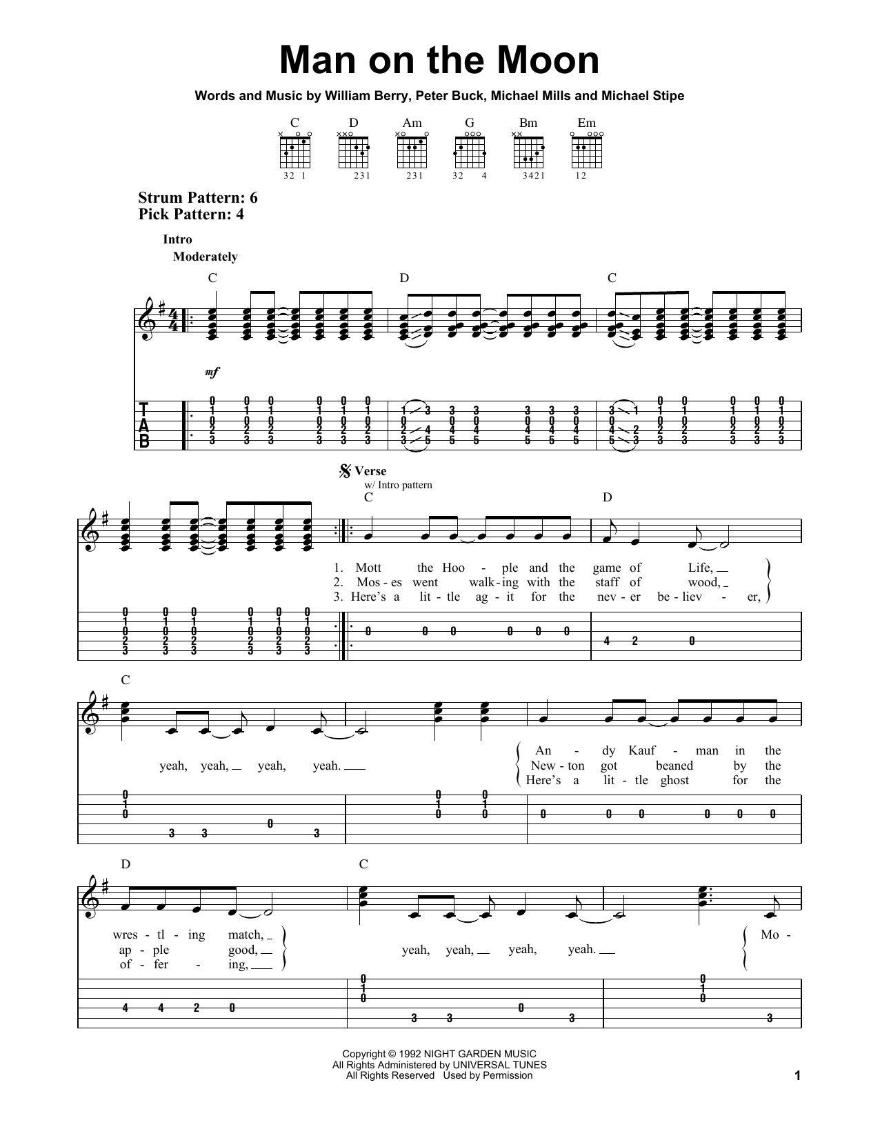 R.E.M. Man On The Moon sheet music notes and chords. Download Printable PDF.