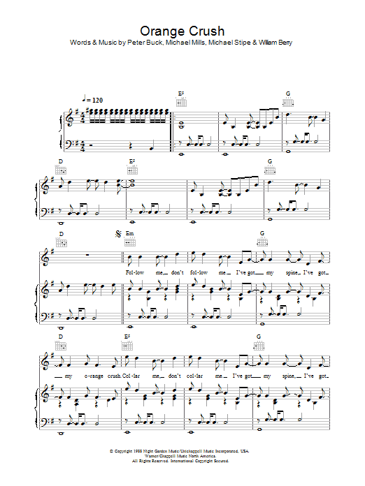 R.E.M. Orange Crush sheet music notes and chords. Download Printable PDF.