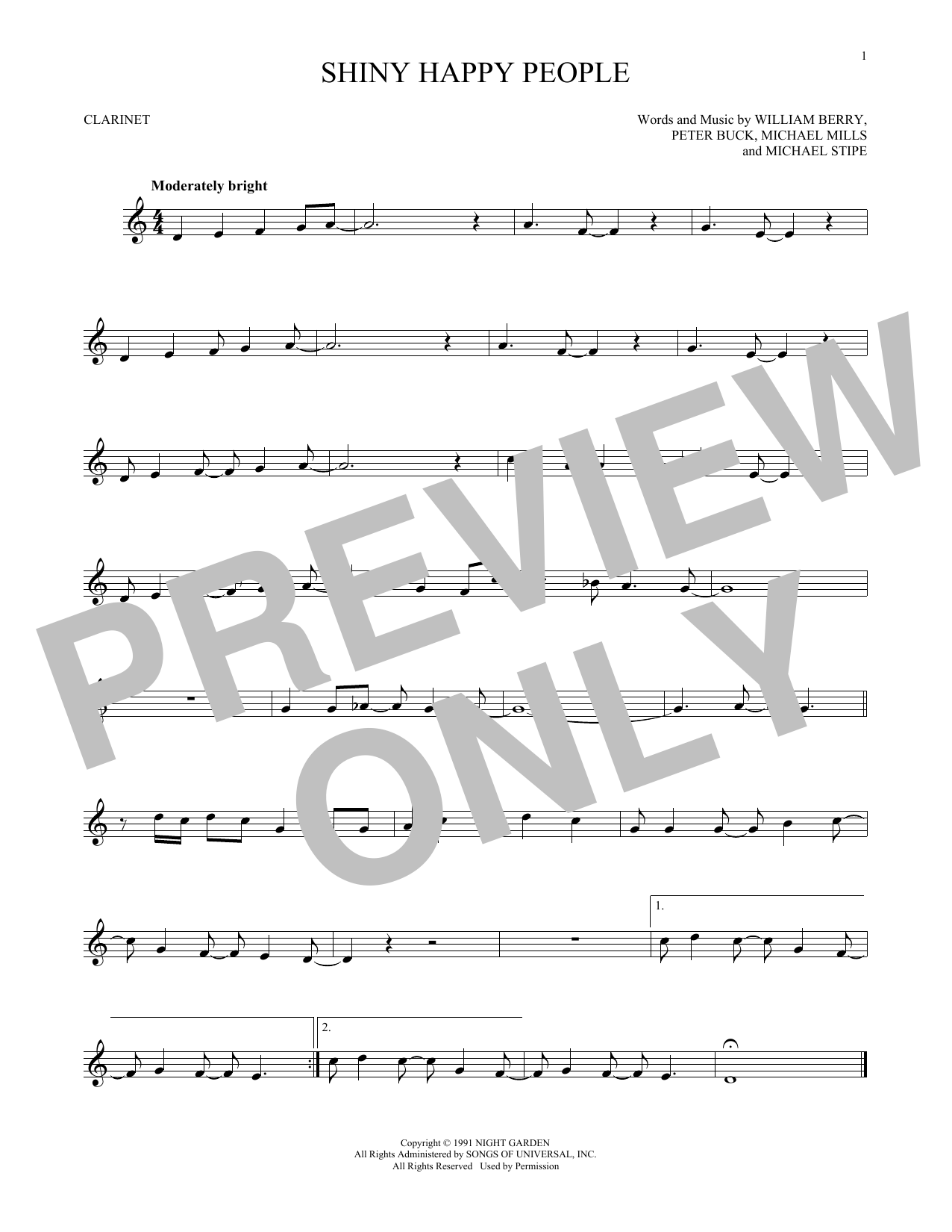 R.E.M. Shiny Happy People sheet music notes and chords. Download Printable PDF.