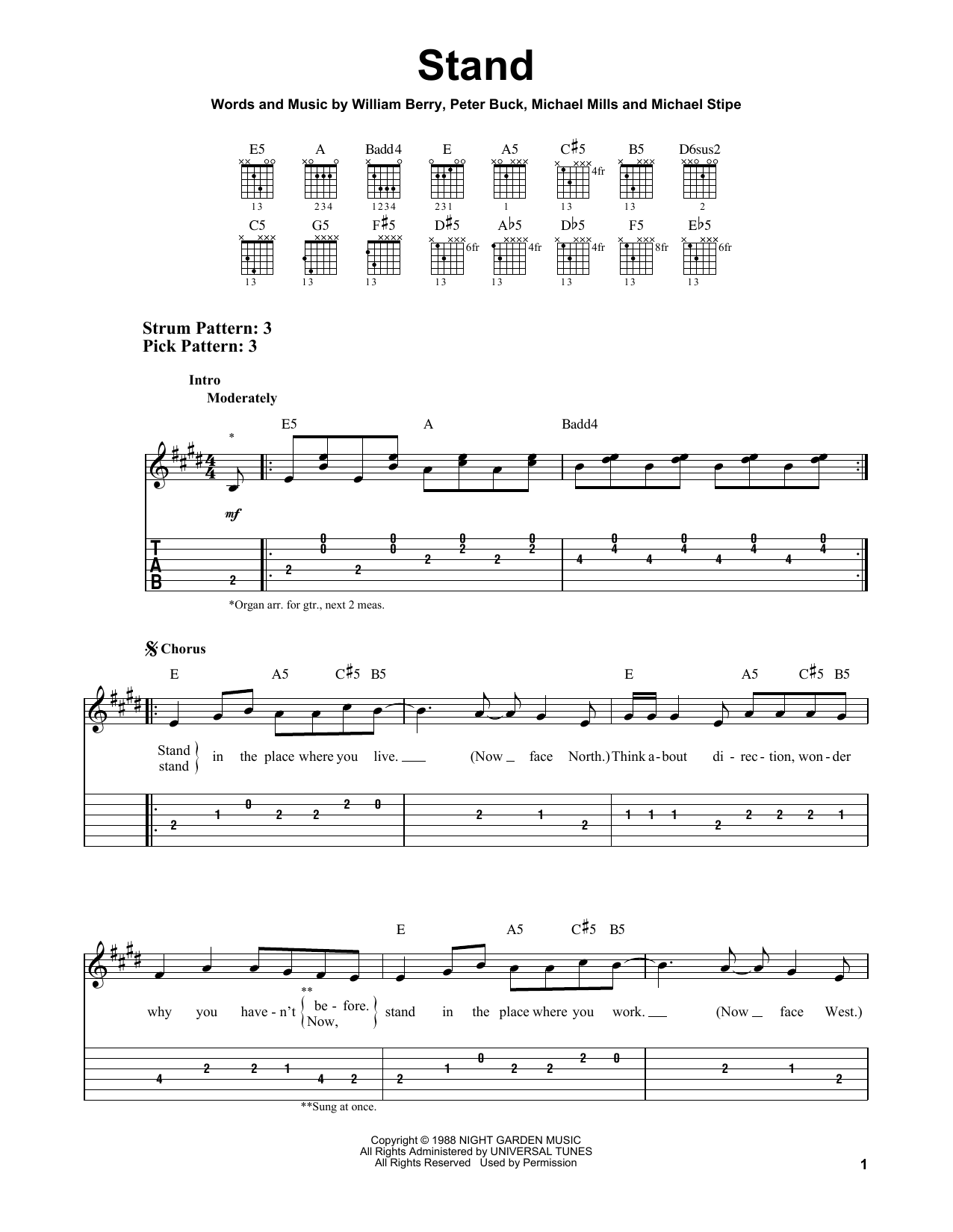 R.E.M. Stand sheet music notes and chords. Download Printable PDF.