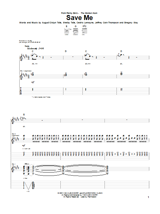 Learn to play Remy Zero Save Me sheet music for Guitar Tab in minutes. Price: 7.8900$ Remy Zero Save Me sheet music notes and chords arranged for Guitar Tab