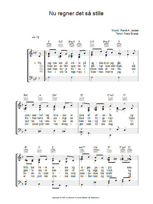 René A. Jensen Nu Regner Det Så Stille sheet music notes and chords arranged for Piano, Vocal & Guitar Chords