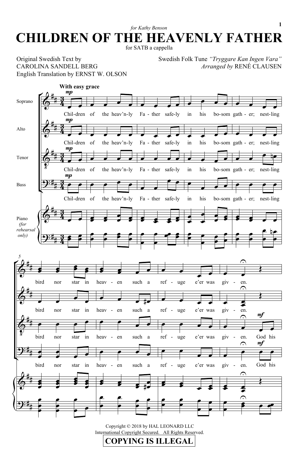 Rene Clausen Children Of The Heavenly Father sheet music notes and chords. Download Printable PDF.