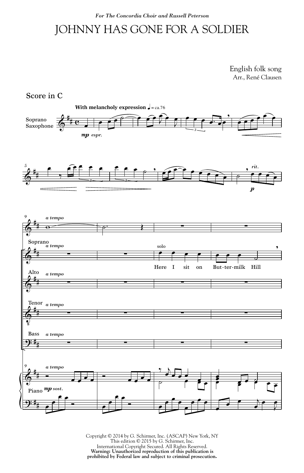 Rene Clausen Johnny Has Gone For A Soldier sheet music notes and chords. Download Printable PDF.